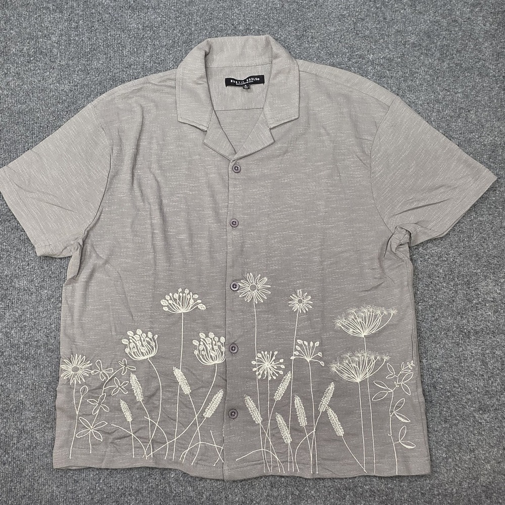 Rustic Souls Shirt Mens Large Embroidered Floral Botanical Camp Collar Casual